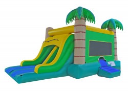 dual tropical wet or dry nowm 3 1667777211 Dual Lane Tropical Bounce House & Slide Combo (Wet or Dry)